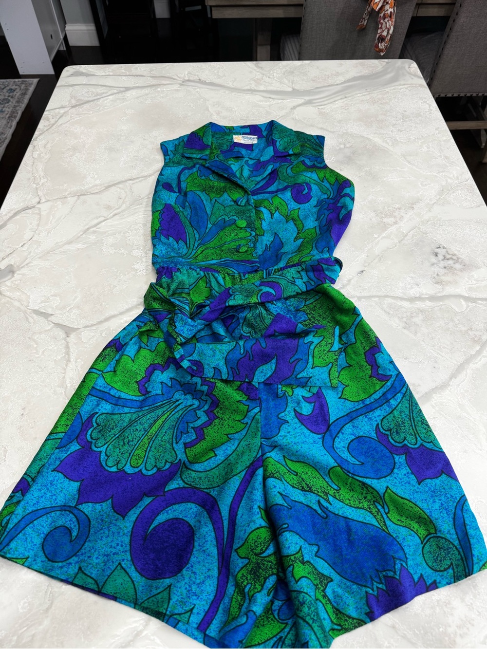 Sleeveless Blue & Green Printed Romper